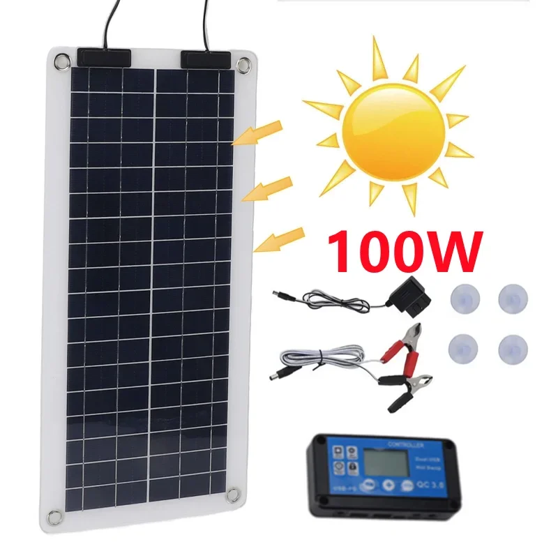 Solar Panel Monocrystalline - 100W Solar Panel Charger Waterproof Trickle